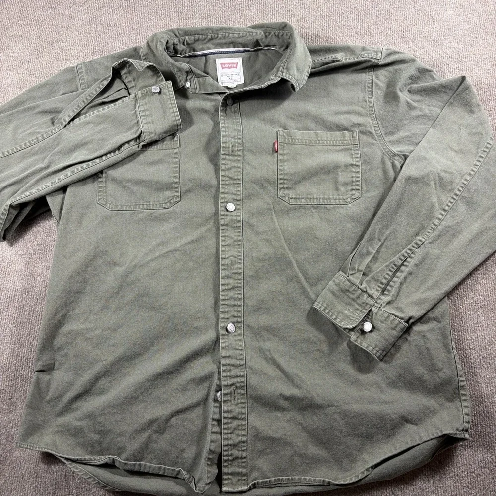 Levi's XL Olive Green Button Up Shirt 100% Cotton Long Sleeve Workwear Casual